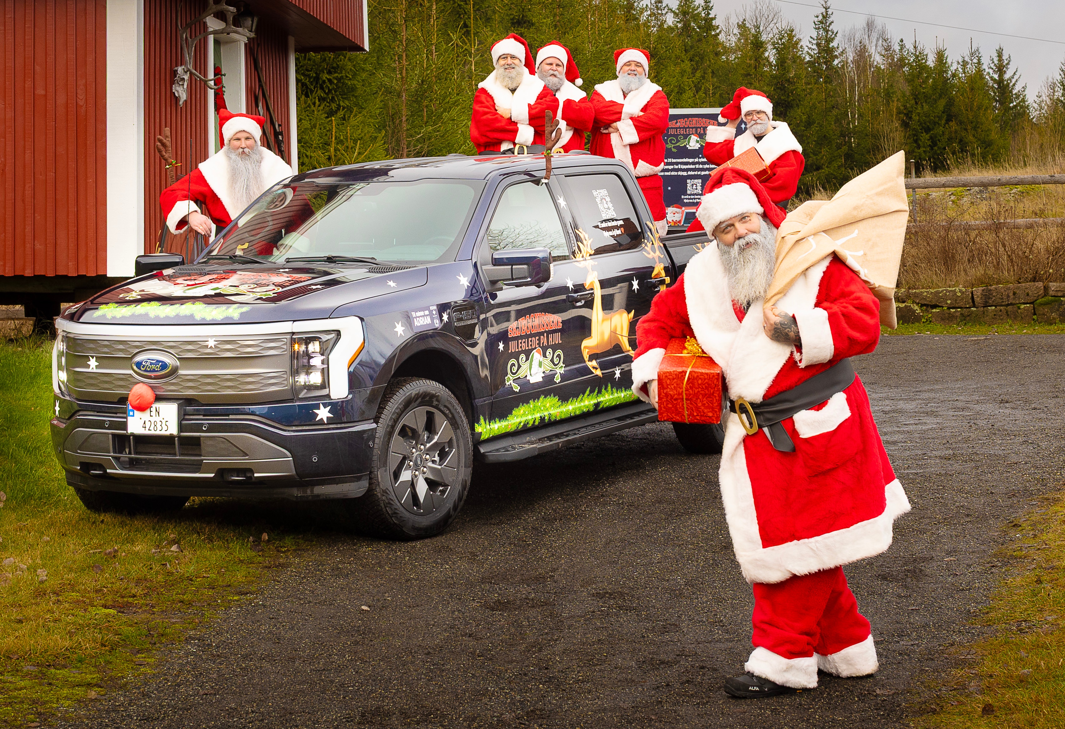 The Bearded Men of Norway with Rudolph the F-150 Lightning and special 'sleigh'